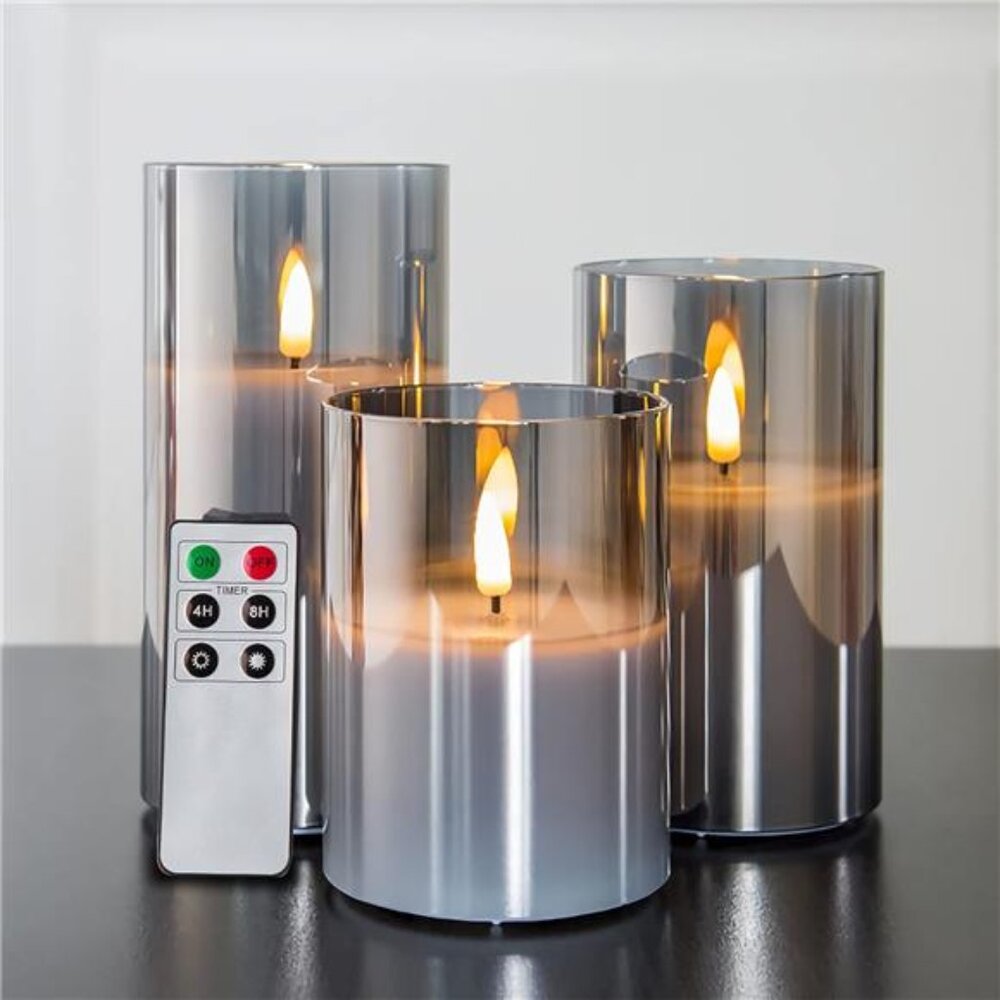 Eywamage Smoke Grey Glass Flameless Candles with Remote, Flickering Battery‎